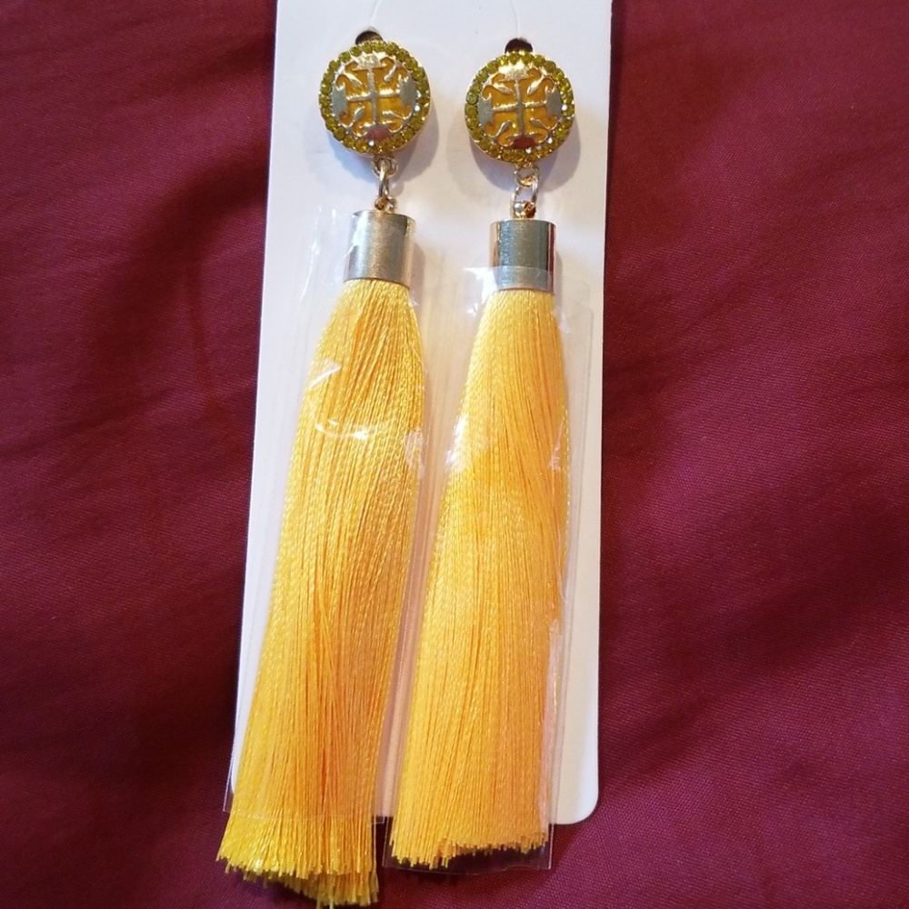 Yellow long tassel earrings